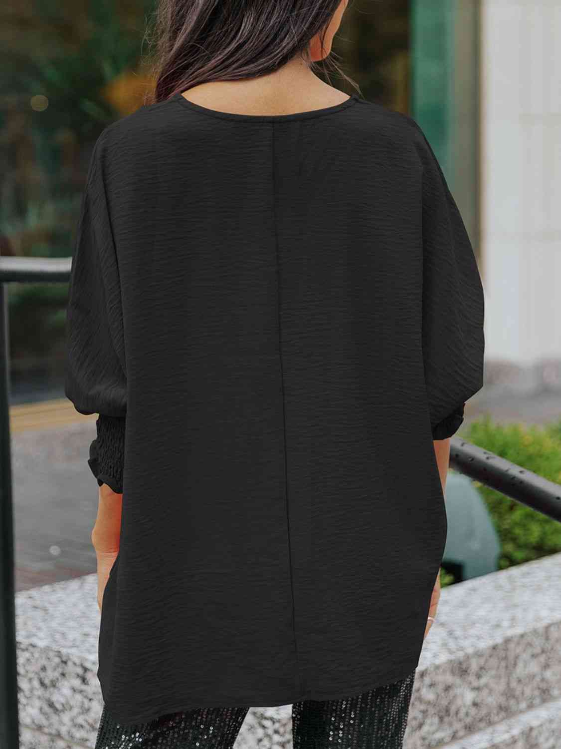 Boat Neck Three-Quarter Sleeve Blouse - AllIn Computer