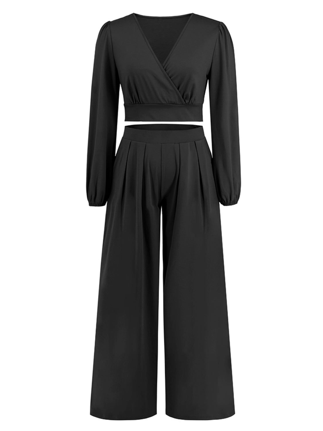 Surplice Top and Wide Leg Pants Set - AllIn Computer