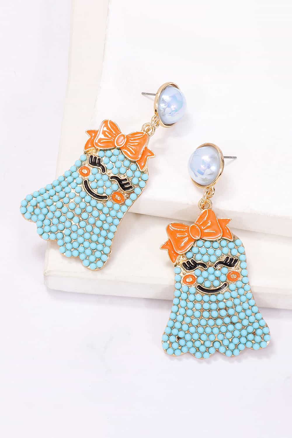 Smiling Ghost Shape Synthetic Pearl Earrings - AllIn Computer