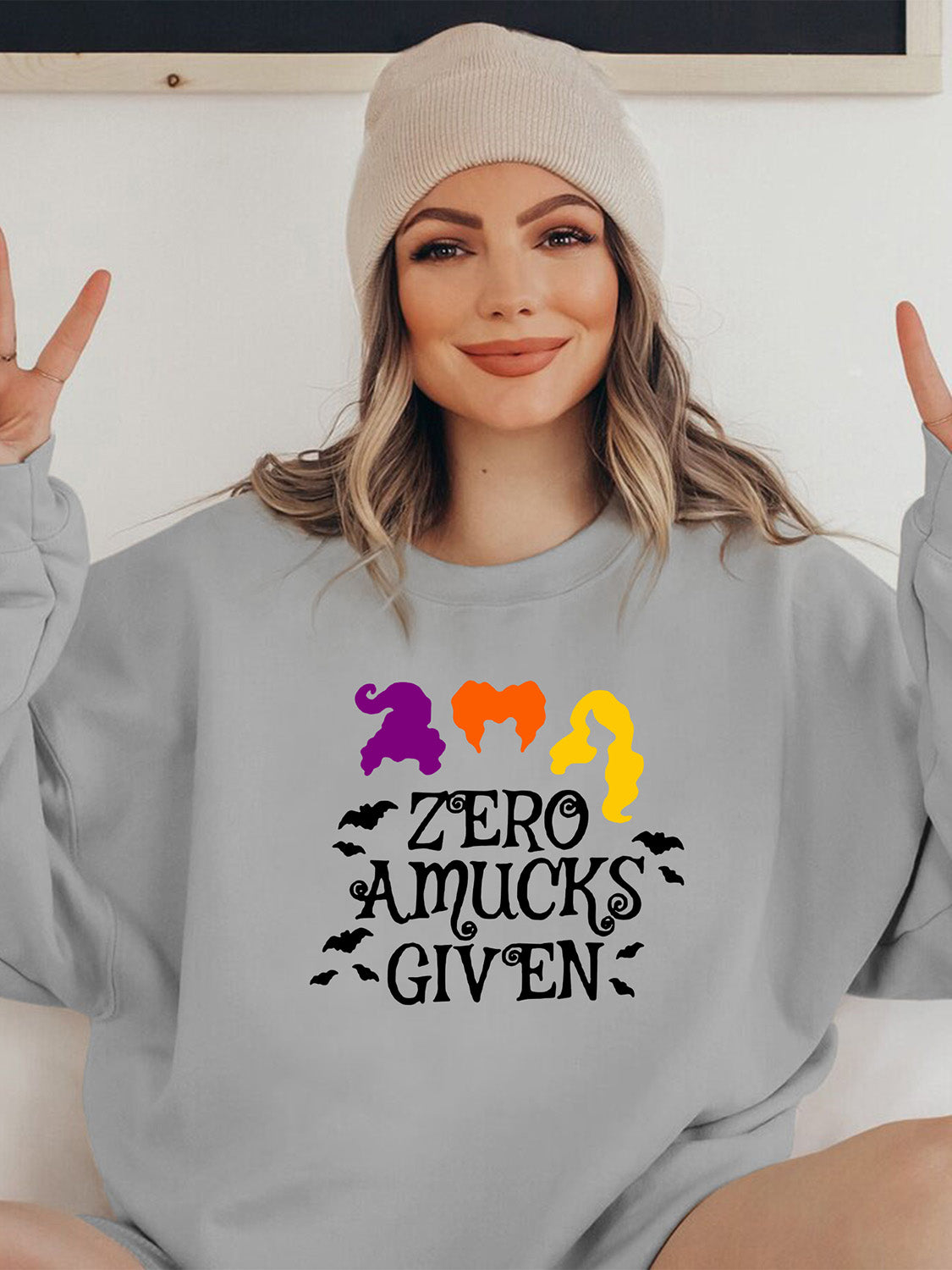 Full Size Round Neck Long Sleeve ZERO AMUCKS GIVEN Graphic Sweatshirt - AllIn Computer