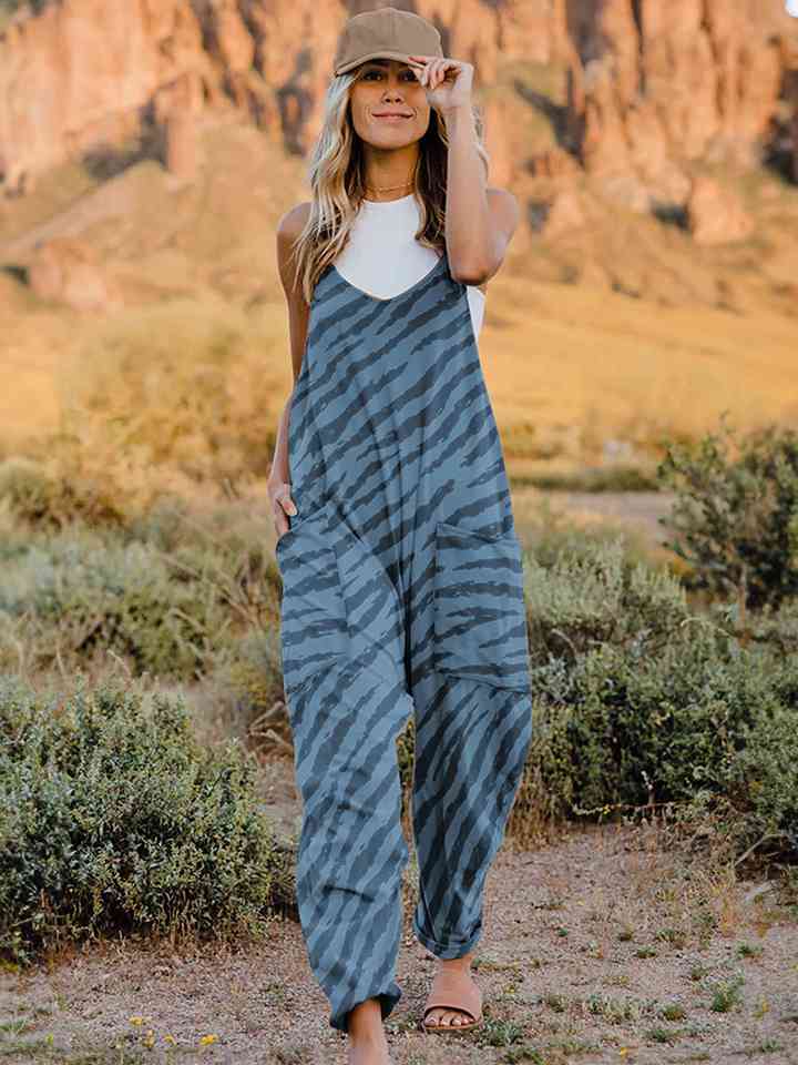 Full Size Printed V-Neck Sleeveless Jumpsuit - AllIn Computer