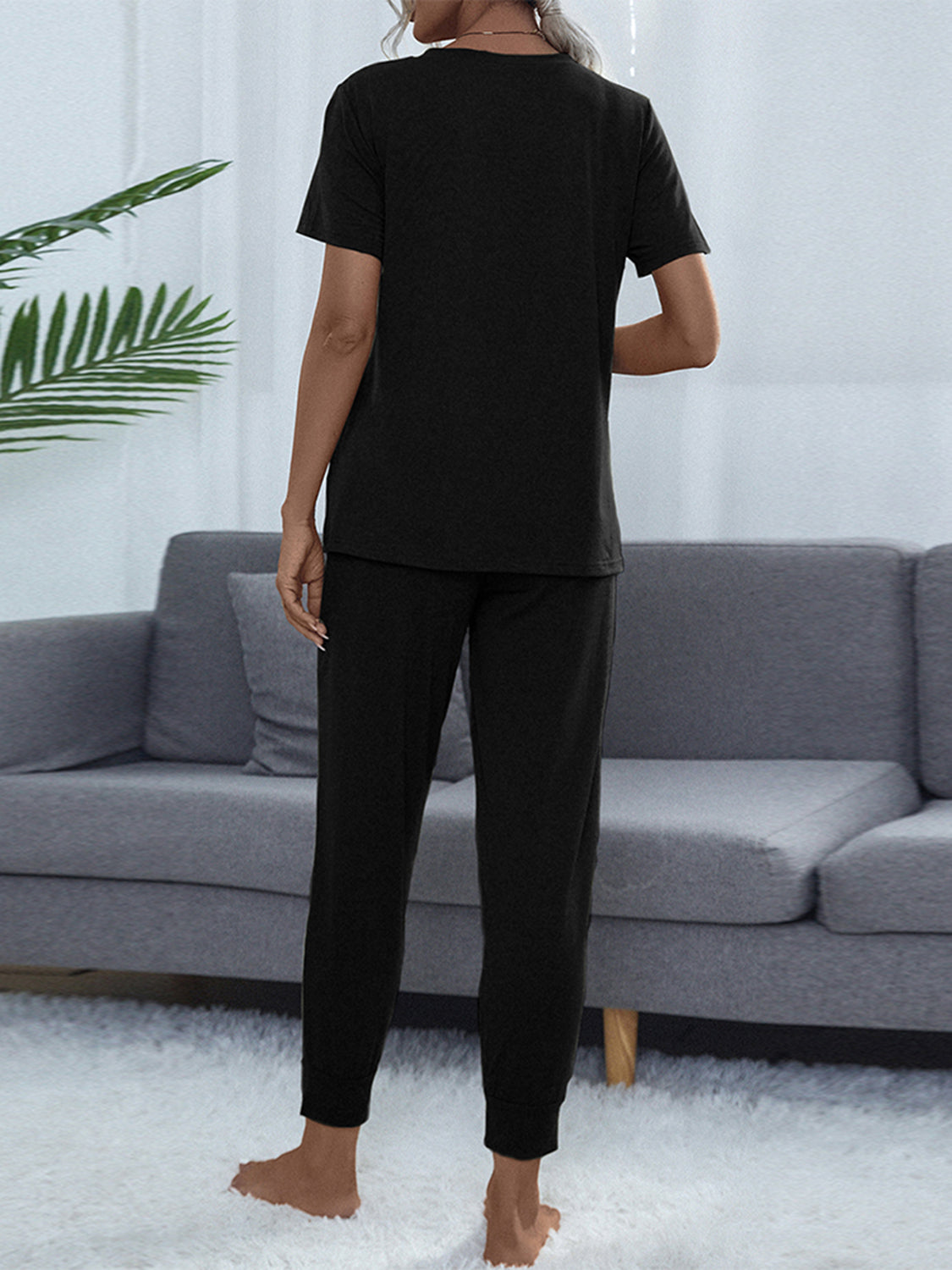Round Neck Short Sleeve Top and Pants Set - AllIn Computer