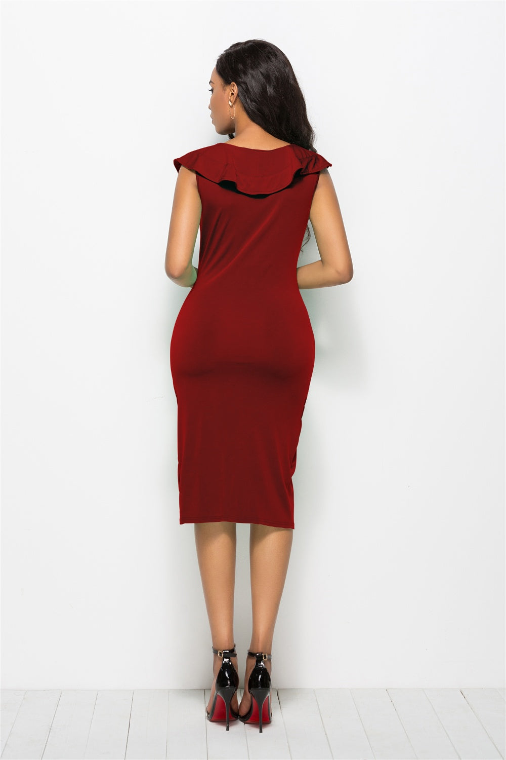 Ruched Ruffled Cap Sleeve Dress - AllIn Computer