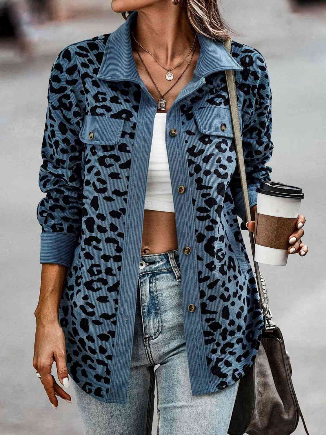 Full Size Leopard Buttoned Jacket - AllIn Computer