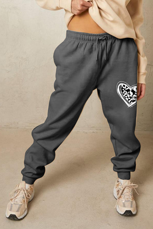 Simply Love Simply Love Full Size Drawstring Heart Graphic Long Sweatpants - AllIn Computer
