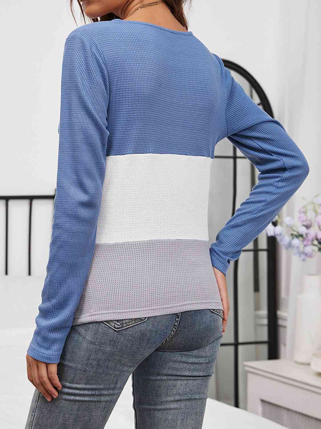 Color Block Long Sleeve Top - AllIn Computer