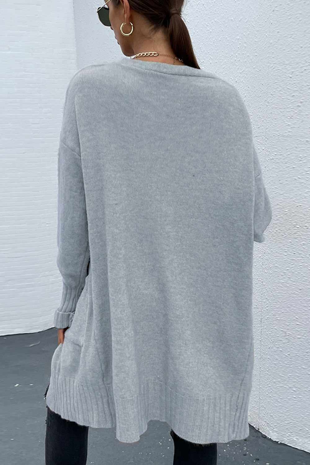 Open Front Dropped Shoulder Pocketed Cardigan - AllIn Computer