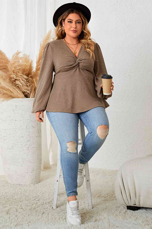 Plus Size Twist Front Balloon Sleeve Blouse - AllIn Computer