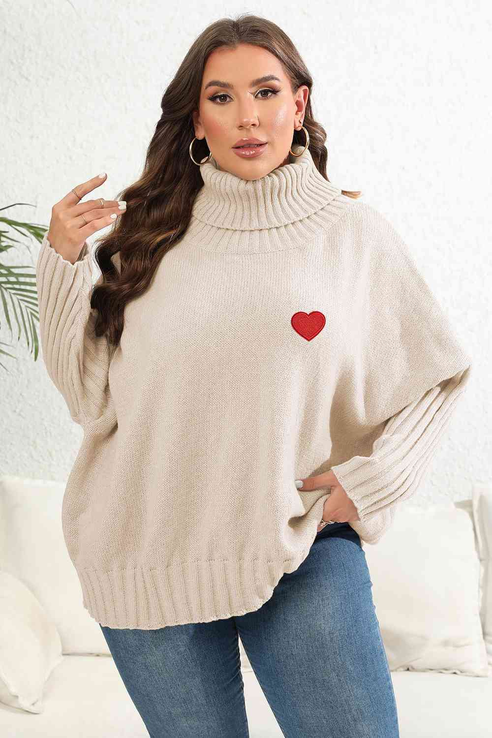 Plus Size Turtle Neck Long Sleeve Sweater - AllIn Computer