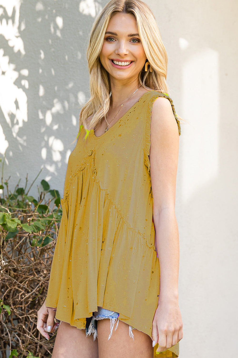 Ruched Frill V-Neck Tank - AllIn Computer