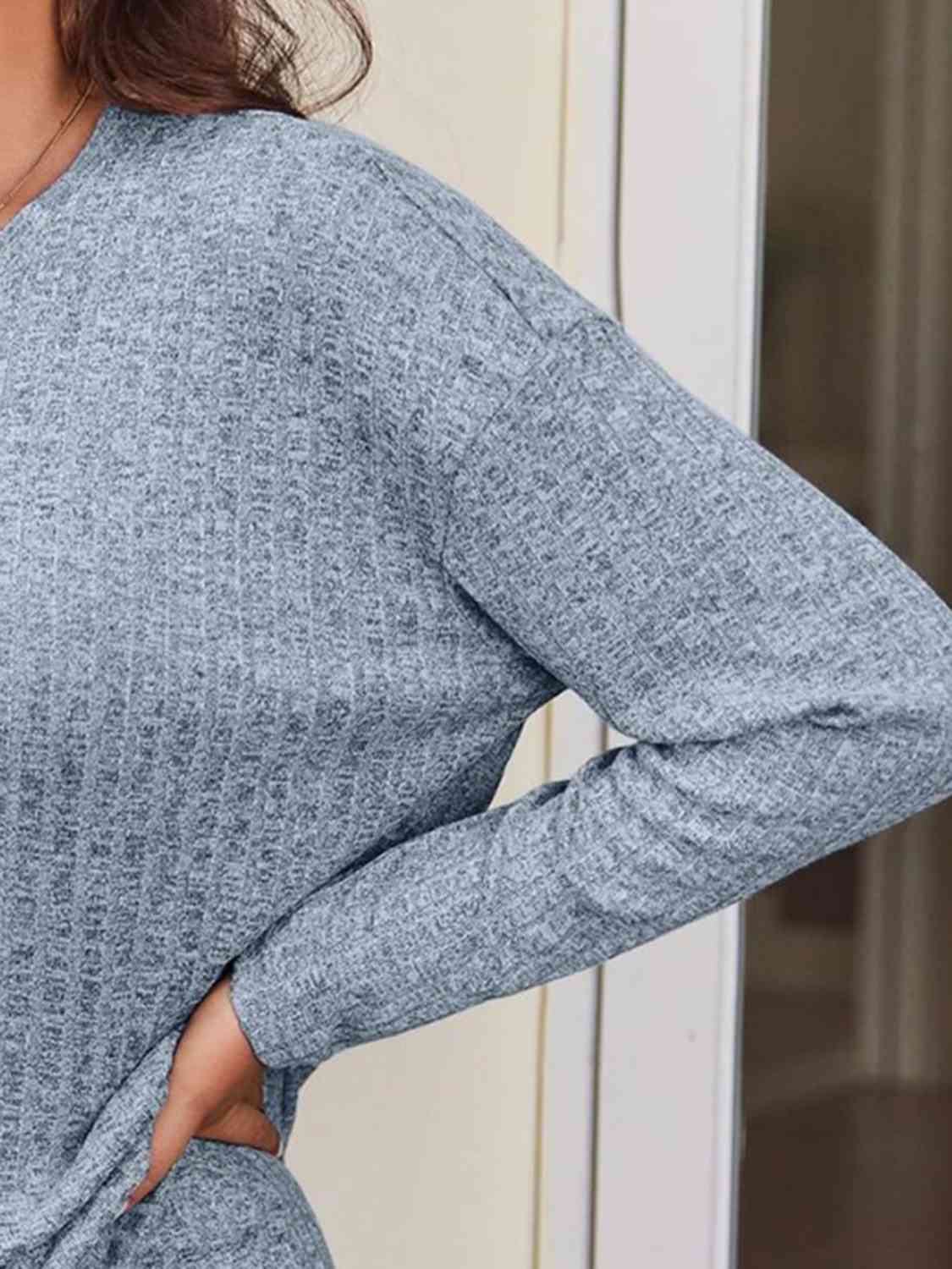 Ribbed Long Sleeve Top and Shorts Set - AllIn Computer