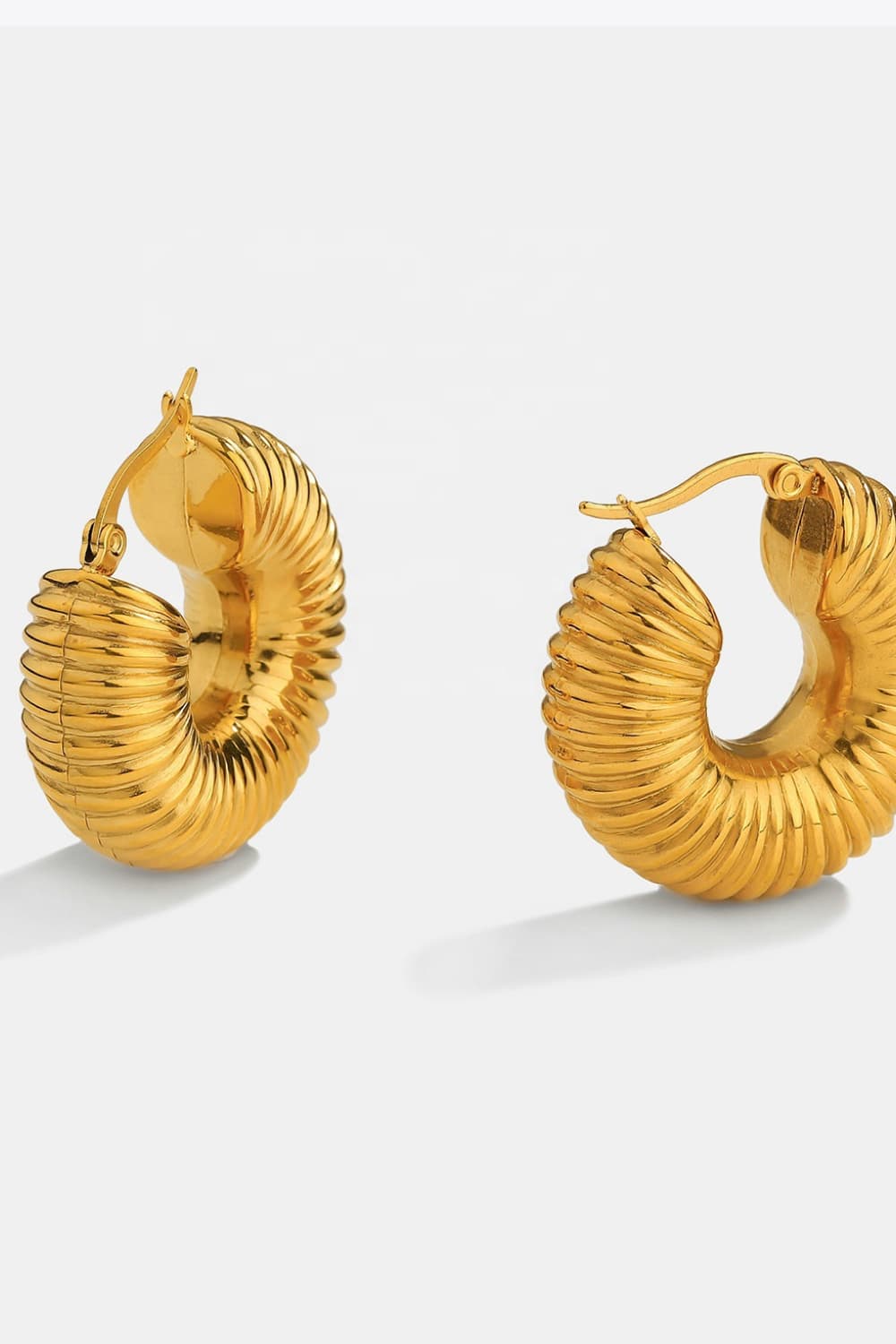 18K Gold-Plated Copper Ribbed Hoop Earrings - AllIn Computer
