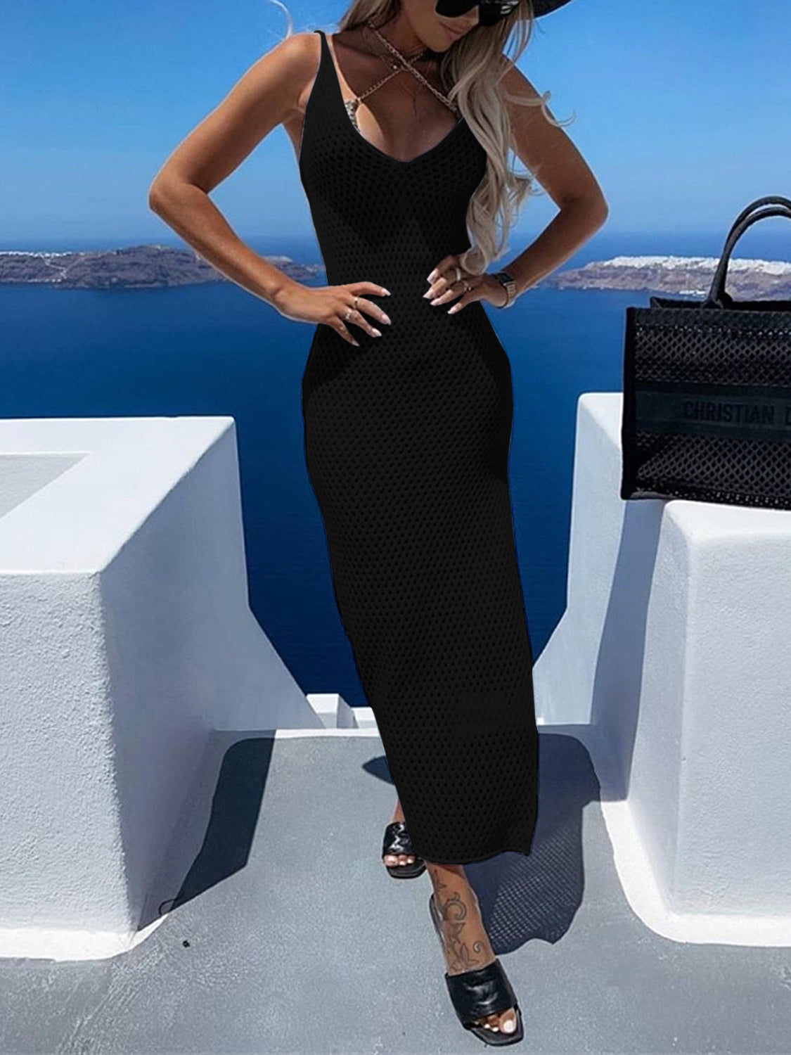 Slit Openwork V-Neck Sleeveless Cover Up - AllIn Computer