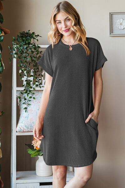 Heimish Full Size Ribbed Round Neck Short Sleeve Tee Dress - AllIn Computer
