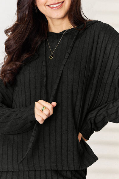 Basic Bae Full Size Ribbed Drawstring Hood Top and Straight Pants Set - AllIn Computer