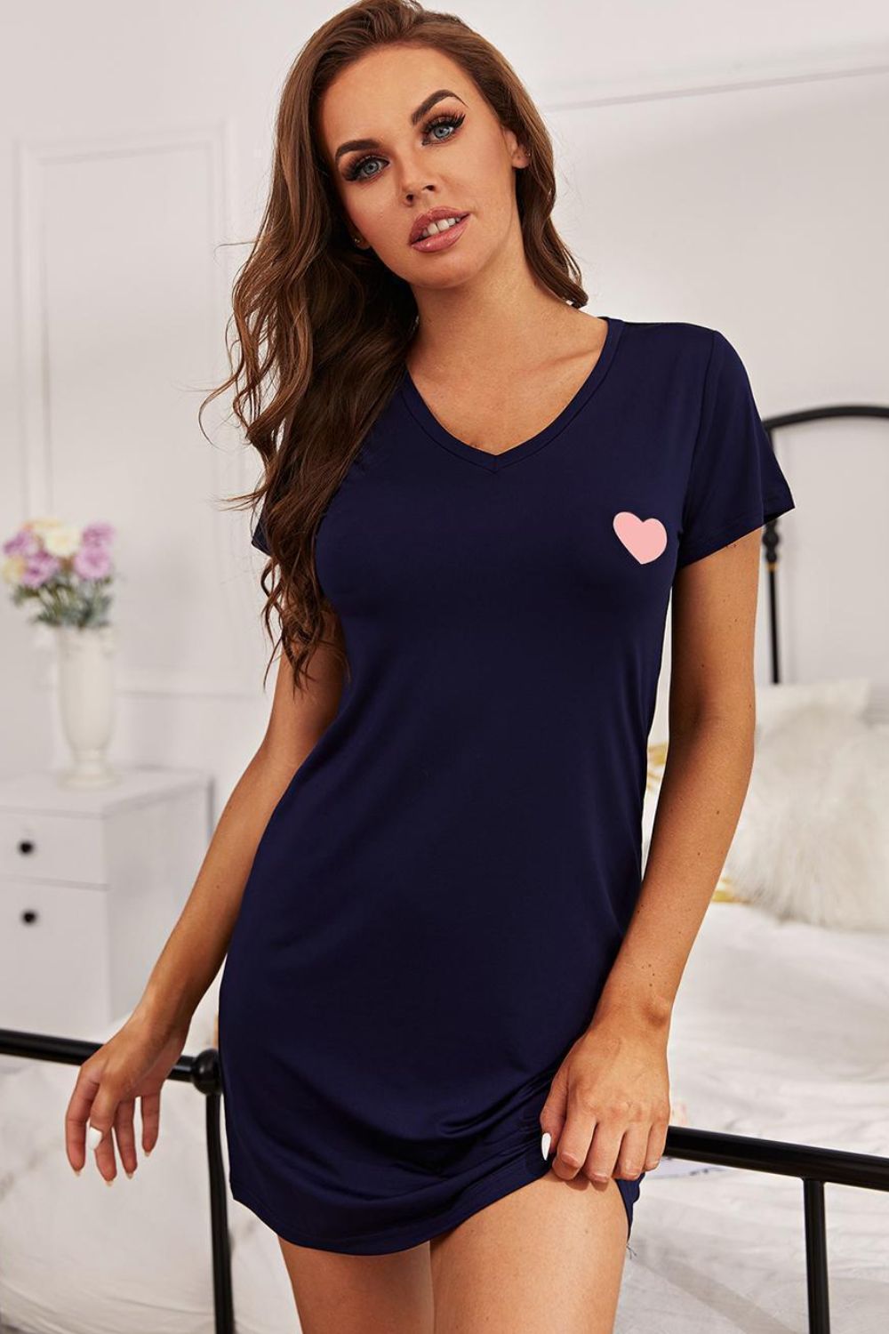 Heart Graphic Short Sleeve Night Dress - AllIn Computer