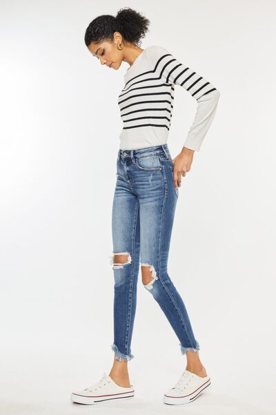 Kancan High Waist Distressed Raw Hem Ankle Skinny Jeans - AllIn Computer