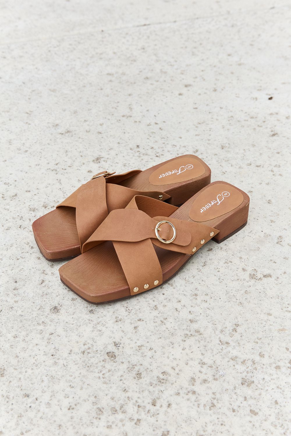 Forever Link Square Toe Cross Strap Buckle Clog Sandals in Ochre - AllIn Computer