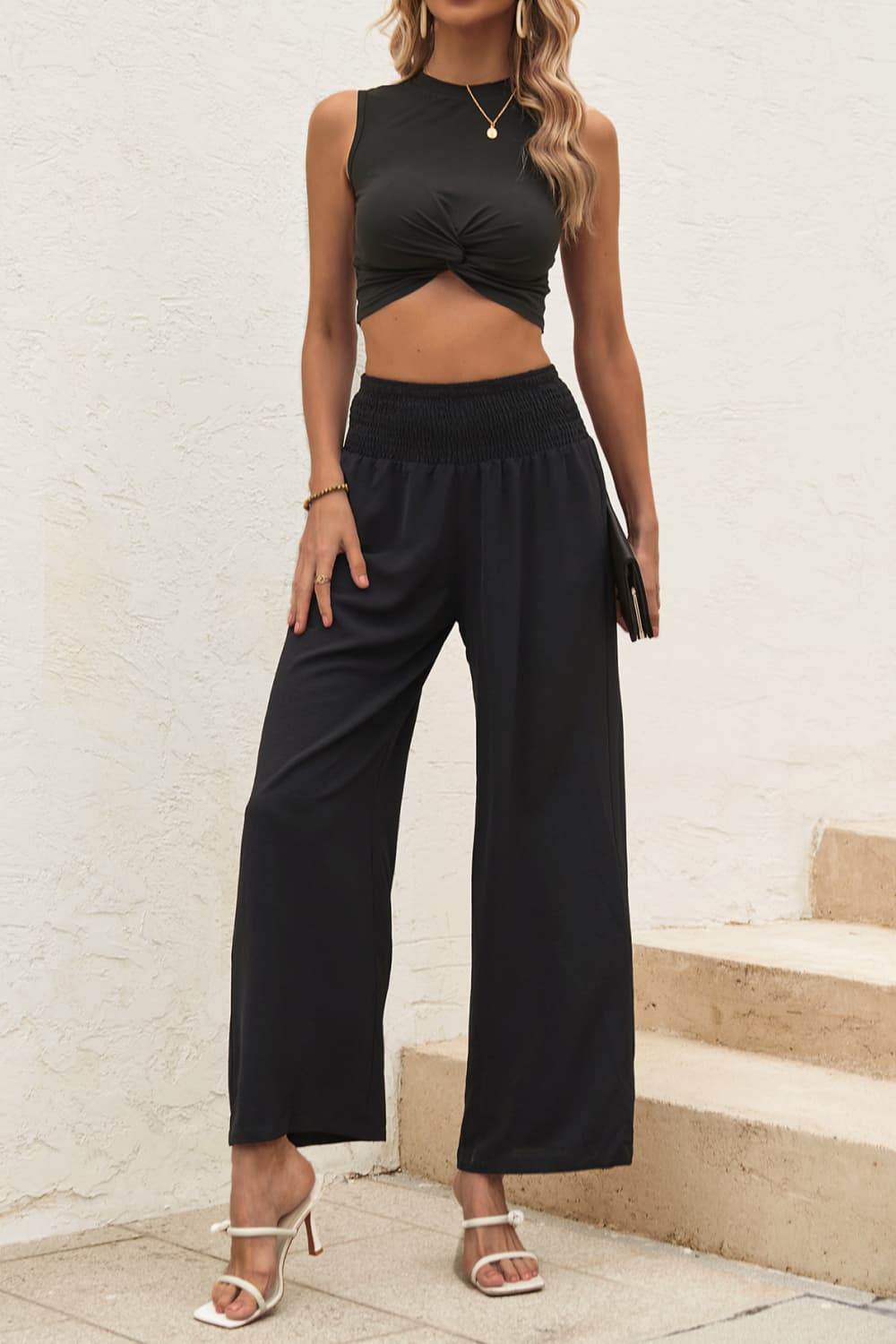 Twist Front Cropped Tank and Pants Set - AllIn Computer