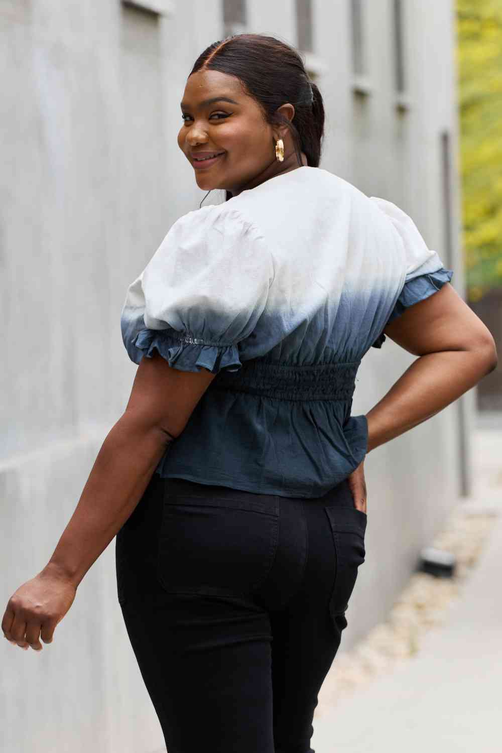 White Birch Full Size Smocked Waist Ombre Woven Top - AllIn Computer