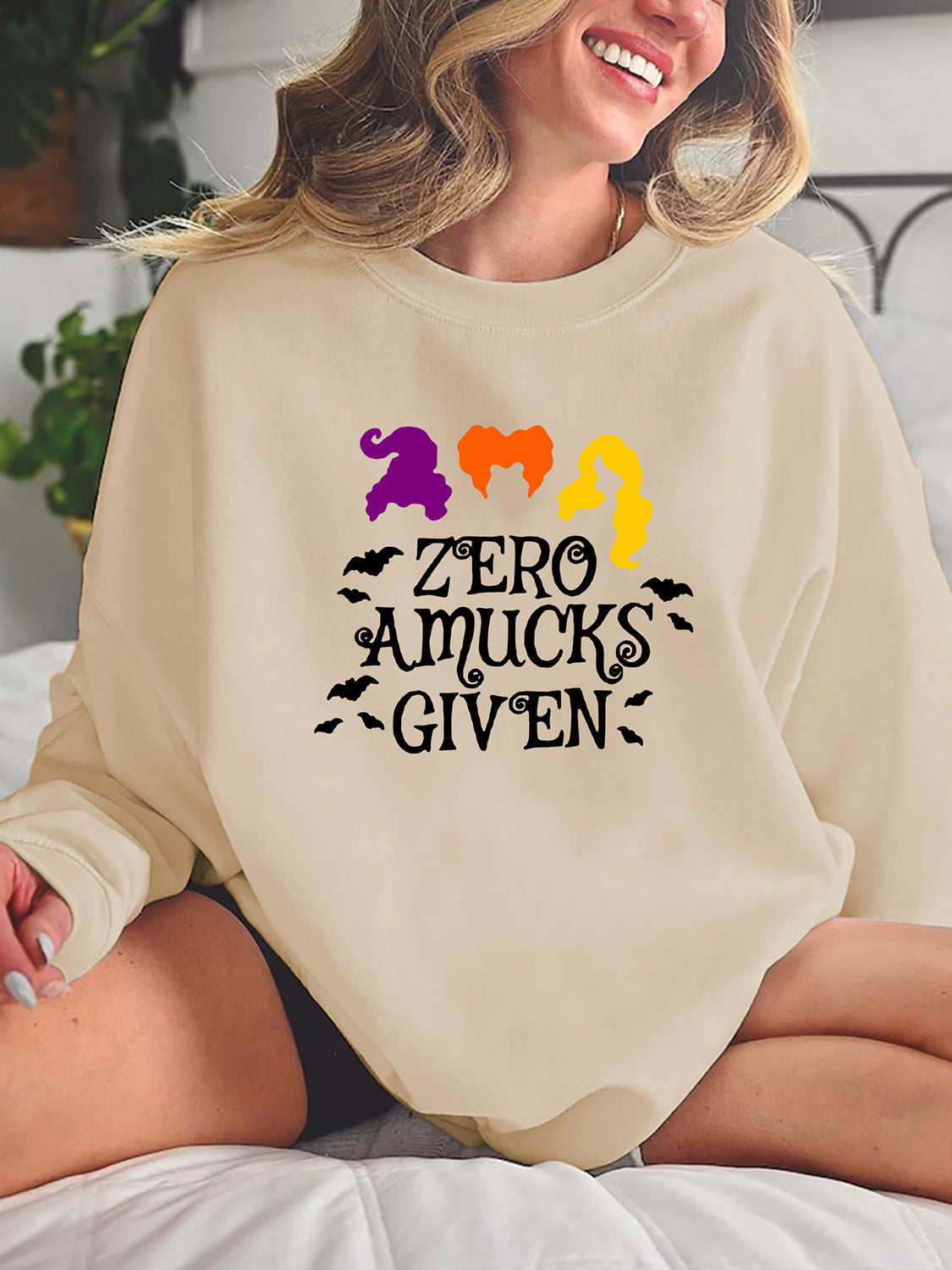 Full Size Round Neck Long Sleeve ZERO AMUCKS GIVEN Graphic Sweatshirt - AllIn Computer