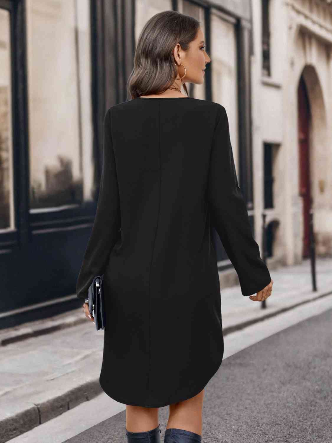 Half Zip Roll-Tab Sleeve Dress - AllIn Computer