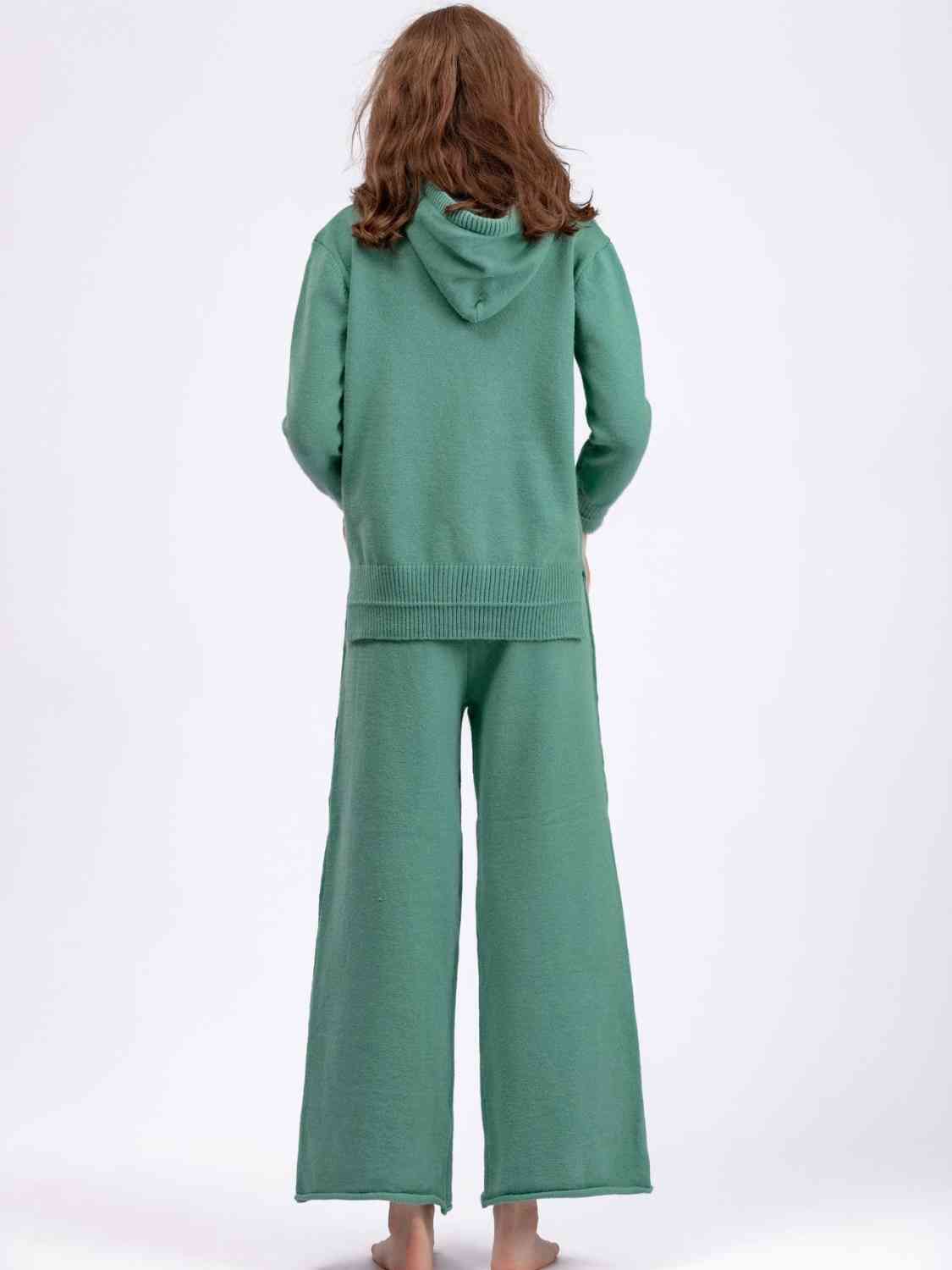 Long Sleeve Hooded Sweater and Knit Pants Set - AllIn Computer