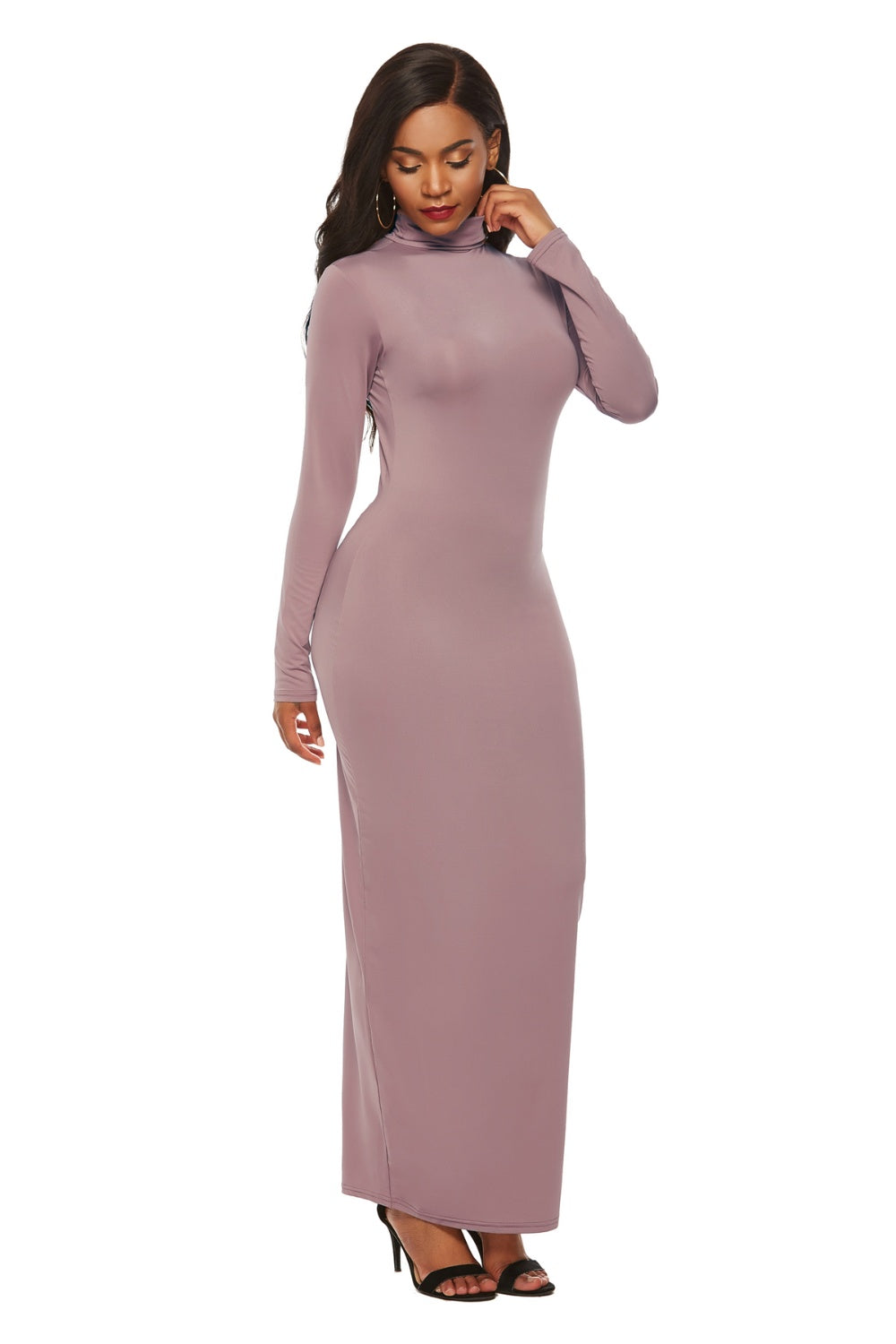 Mock Neck Long Sleeve Maxi Slim Dress - AllIn Computer