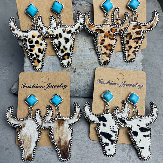 Bull Shape Turquoise Dangle Earrings - AllIn Computer