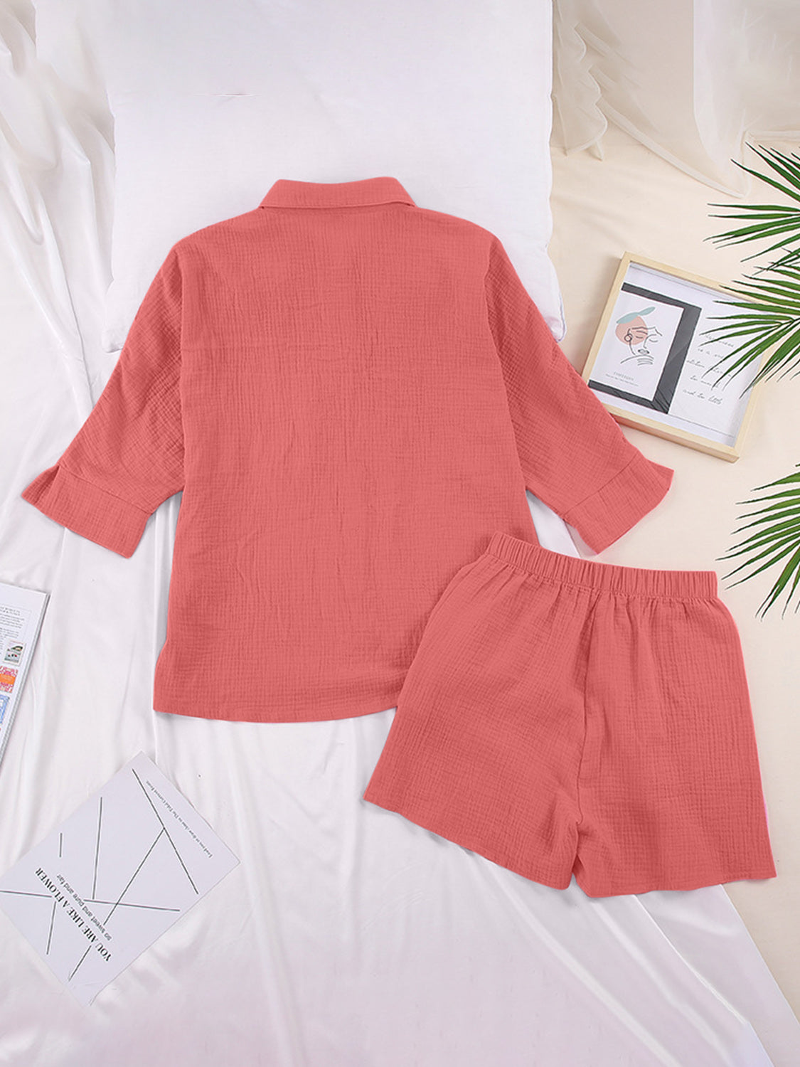Texture Button Up Shirt and Shorts Set - AllIn Computer