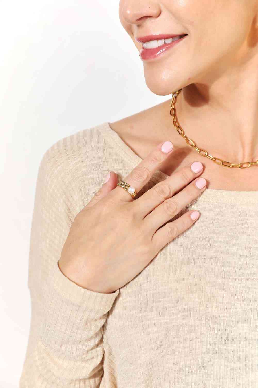 Adored Pearl Stainless Steel Open Ring - AllIn Computer