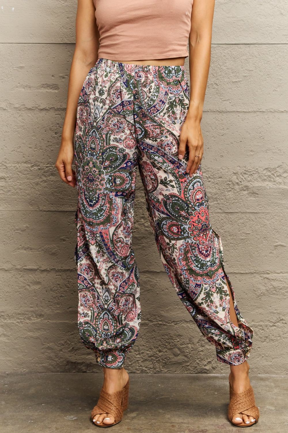 Printed Cutout Long Pants - AllIn Computer