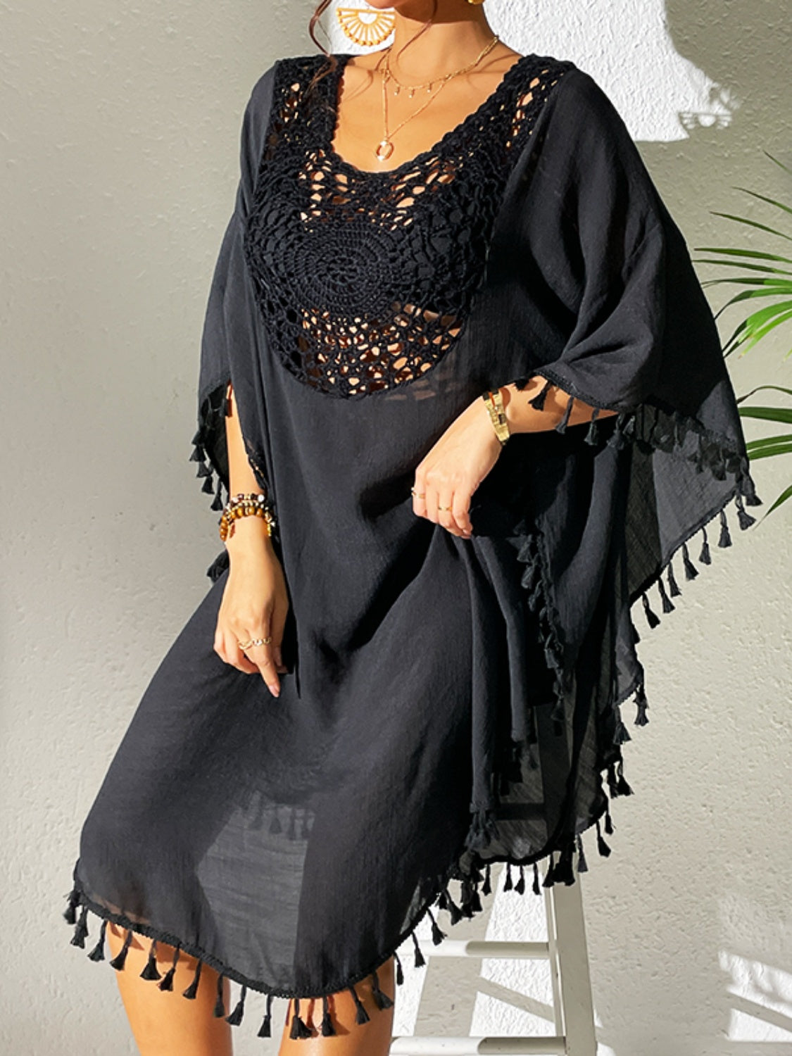 Tassel Cutout Scoop Neck Cover-Up Dress - AllIn Computer