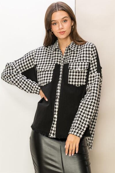 HYFVE Houndstooth Contrast Raw Hem Jacket - AllIn Computer