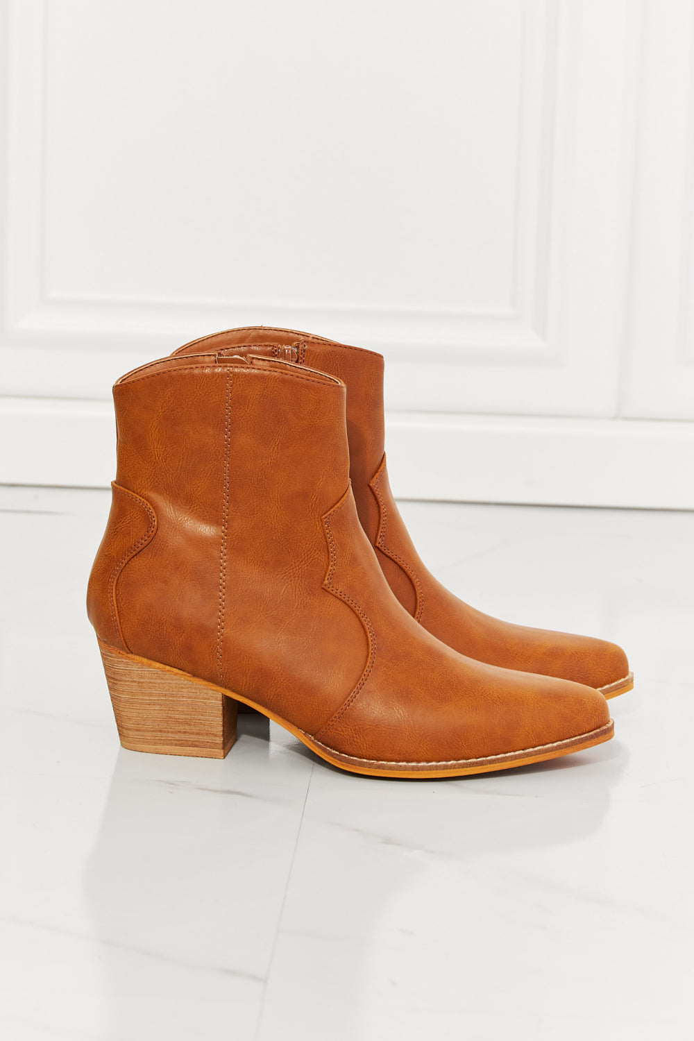 MMShoes Watertower Town Faux Leather Western Ankle Boots in Ochre - AllIn Computer