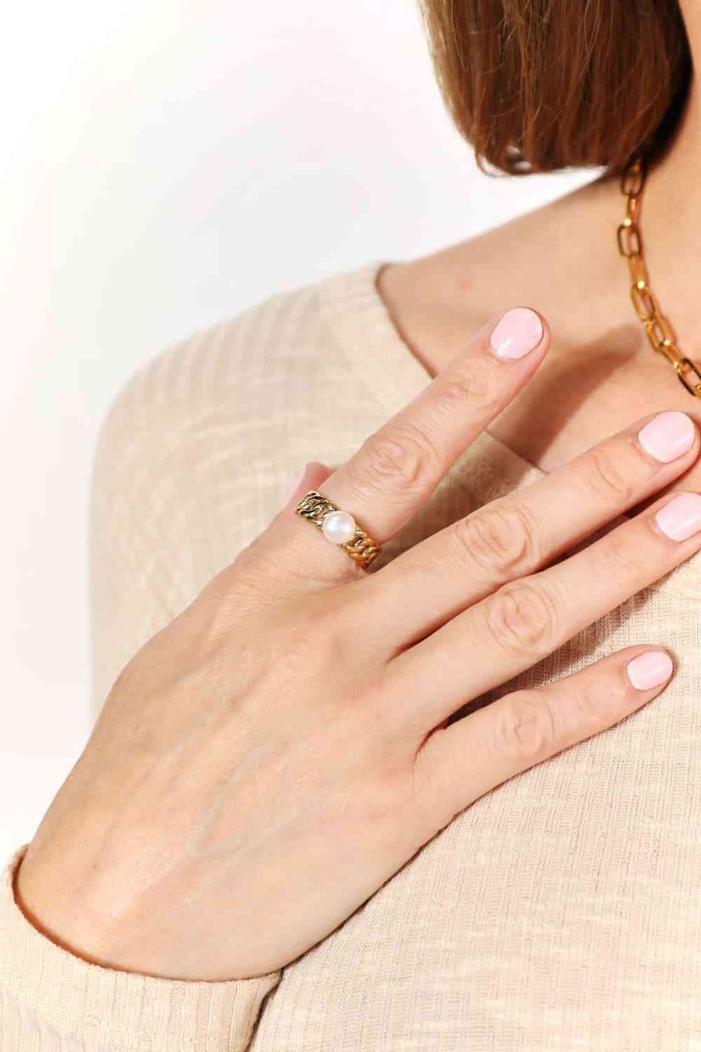 Adored Pearl Stainless Steel Open Ring - AllIn Computer