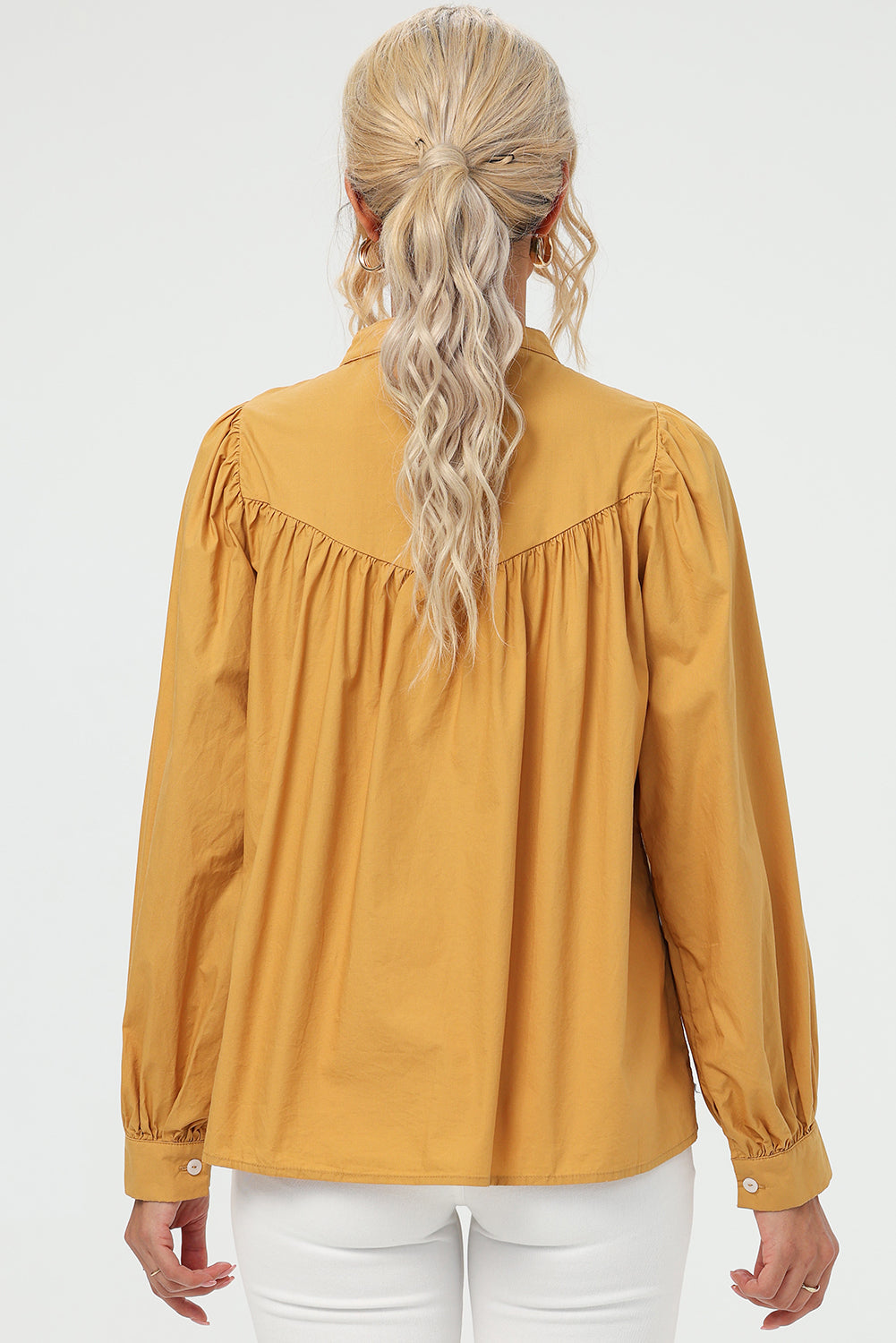 Ruched Button Up Long Sleeve Shirt - AllIn Computer