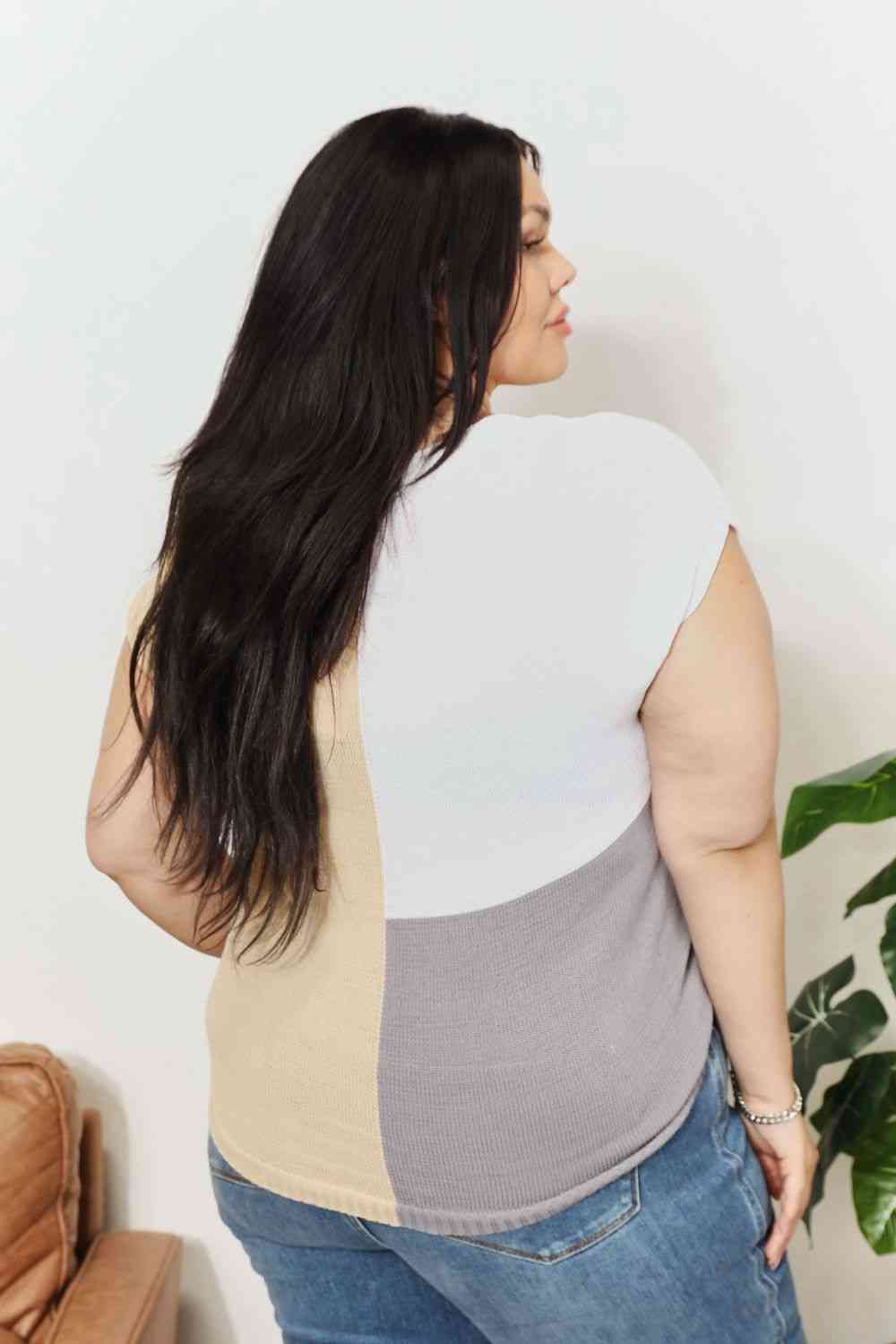 Double Take Color Block V-Neck Knit Top - AllIn Computer