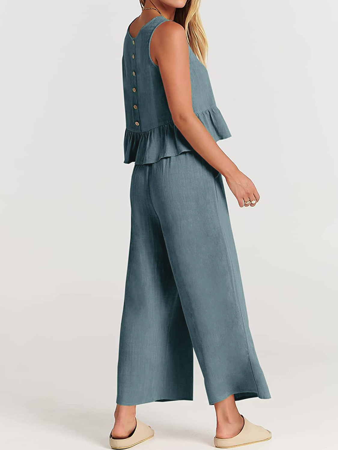 Full Size Round Neck Top and Wide Leg Pants Set - AllIn Computer