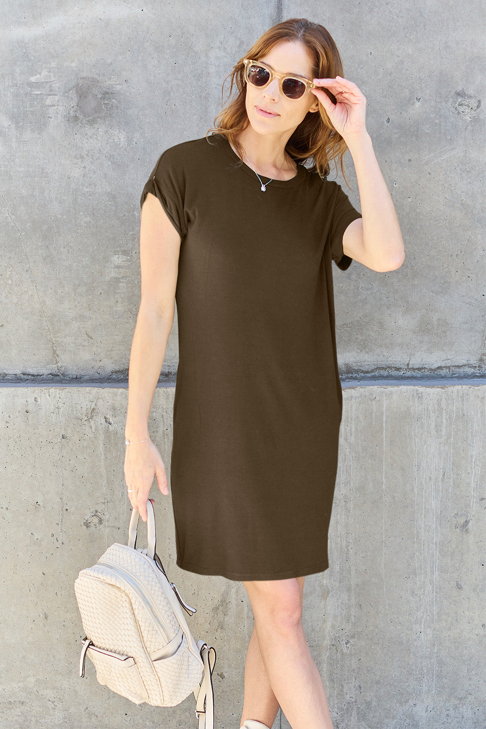 Basic Bae Full Size Round Neck Short Sleeve Dress with Pockets - AllIn Computer