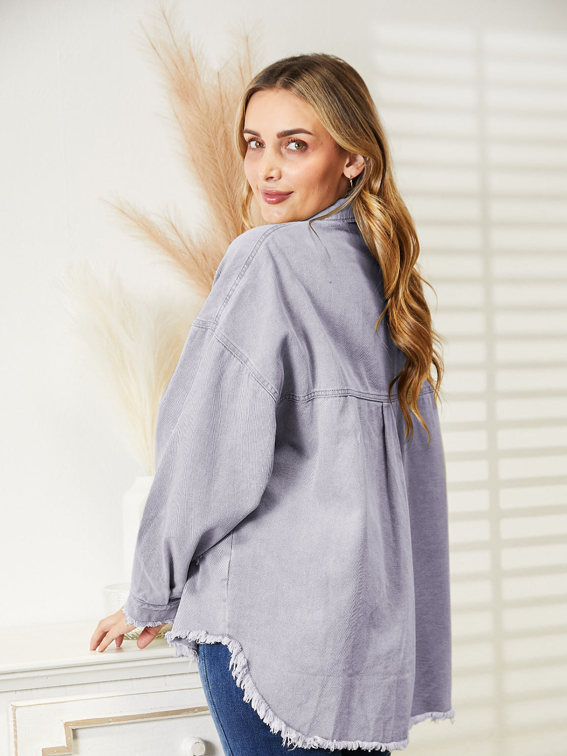 Distressed Raw Hem Denim Jacket - AllIn Computer