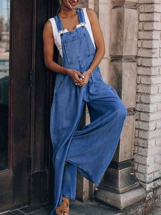 Wide Leg Denim Overalls - AllIn Computer