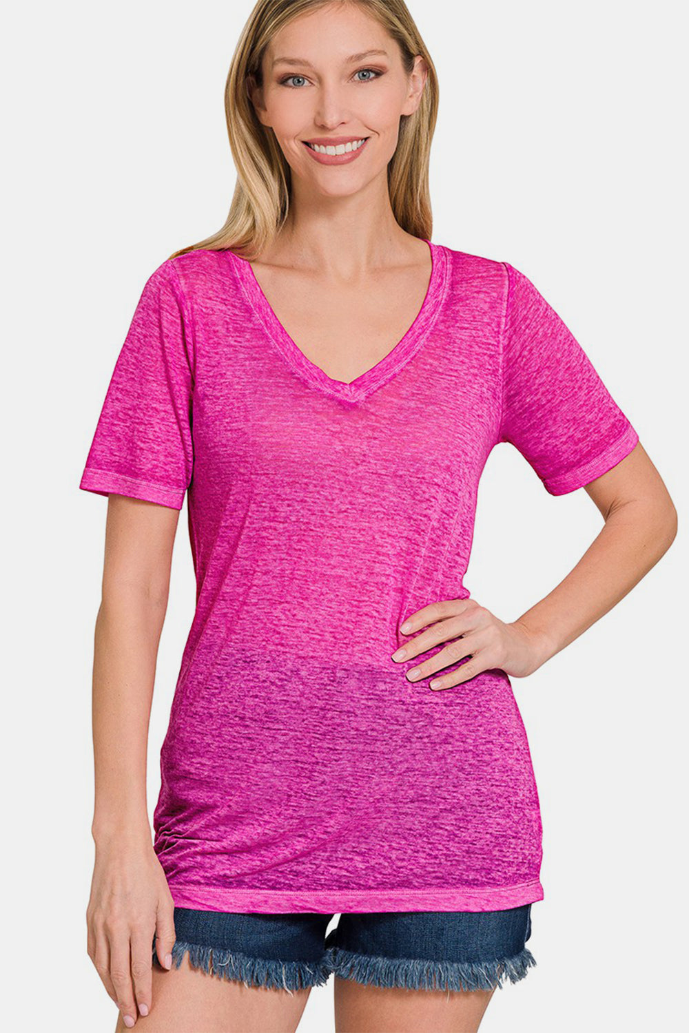 Zenana V-Neck Short Sleeve T-Shirt - AllIn Computer