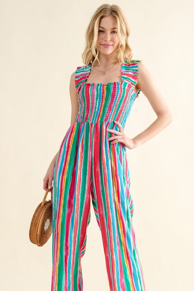 And The Why Full Size Striped Smocked Sleeveless Jumpsuit - AllIn Computer