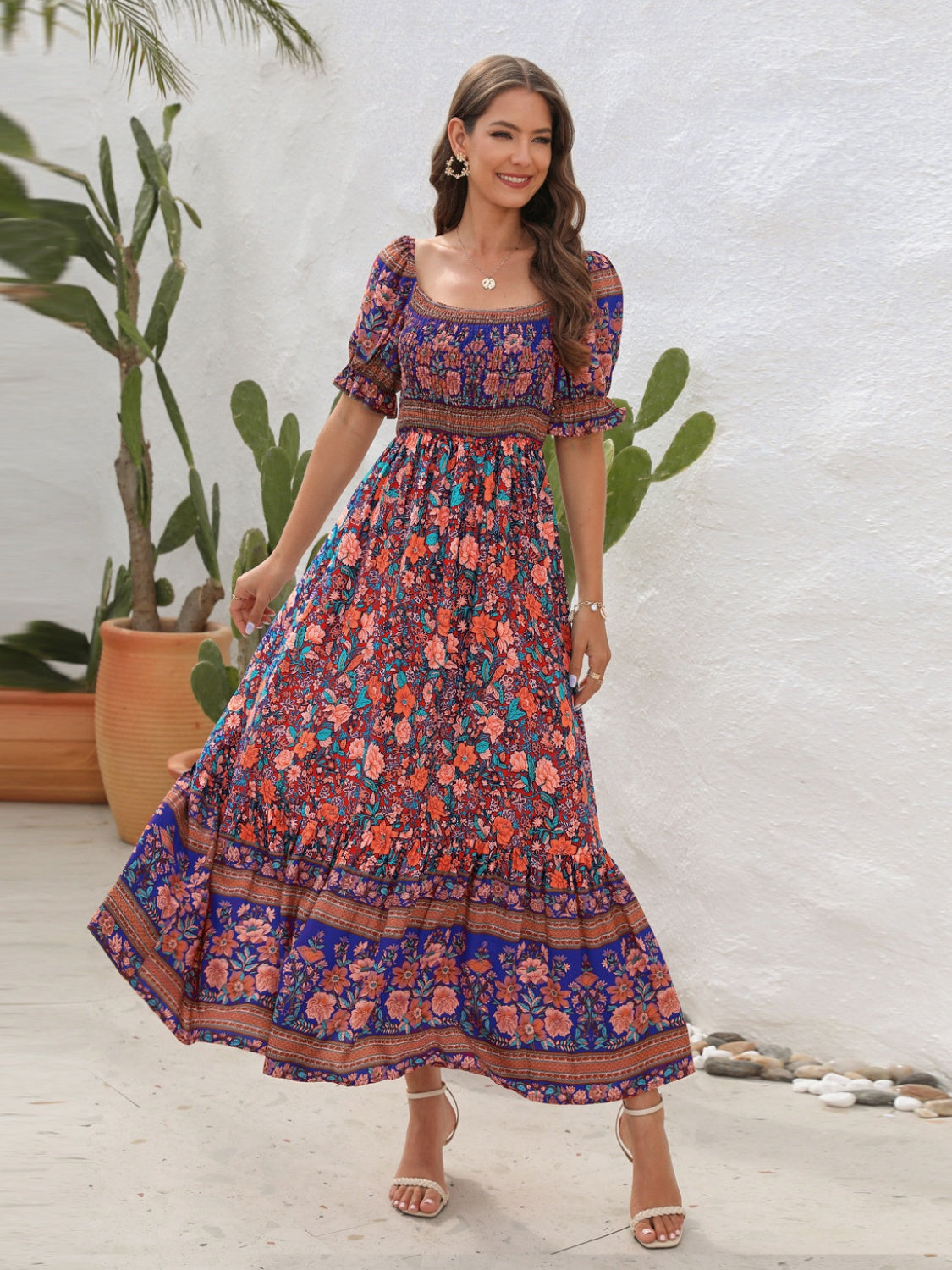 Floral Flounce Sleeve Midi Dress - AllIn Computer