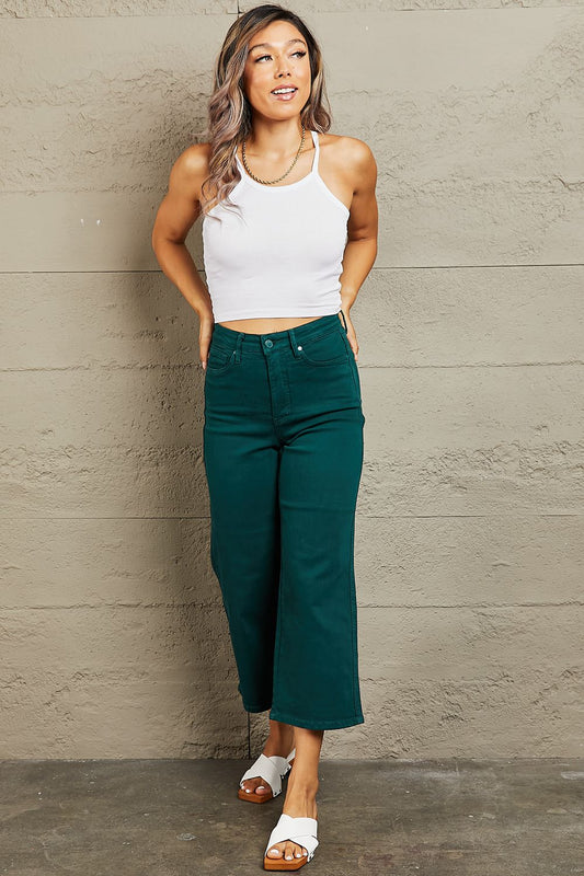 Judy Blue Hailey Full Size Tummy Control High Waisted Cropped Wide Leg Jeans - AllIn Computer