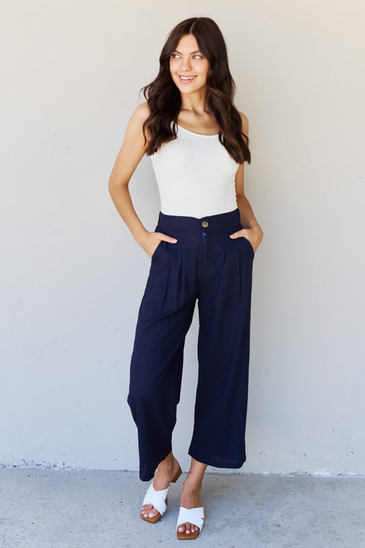 And The Why In The Mix Full Size Pleated Detail Linen Pants in Dark Navy - AllIn Computer