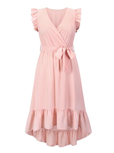 Tied Surplice Ruffle Hem Dress - AllIn Computer