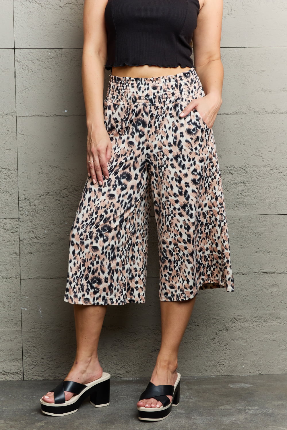 Ninexis Leopard High Waist Flowy Wide Leg Pants with Pockets - AllIn Computer