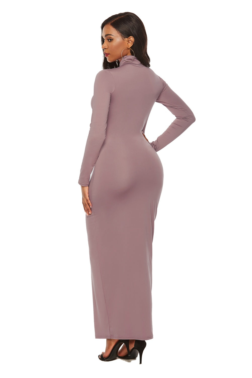 Mock Neck Long Sleeve Maxi Slim Dress - AllIn Computer